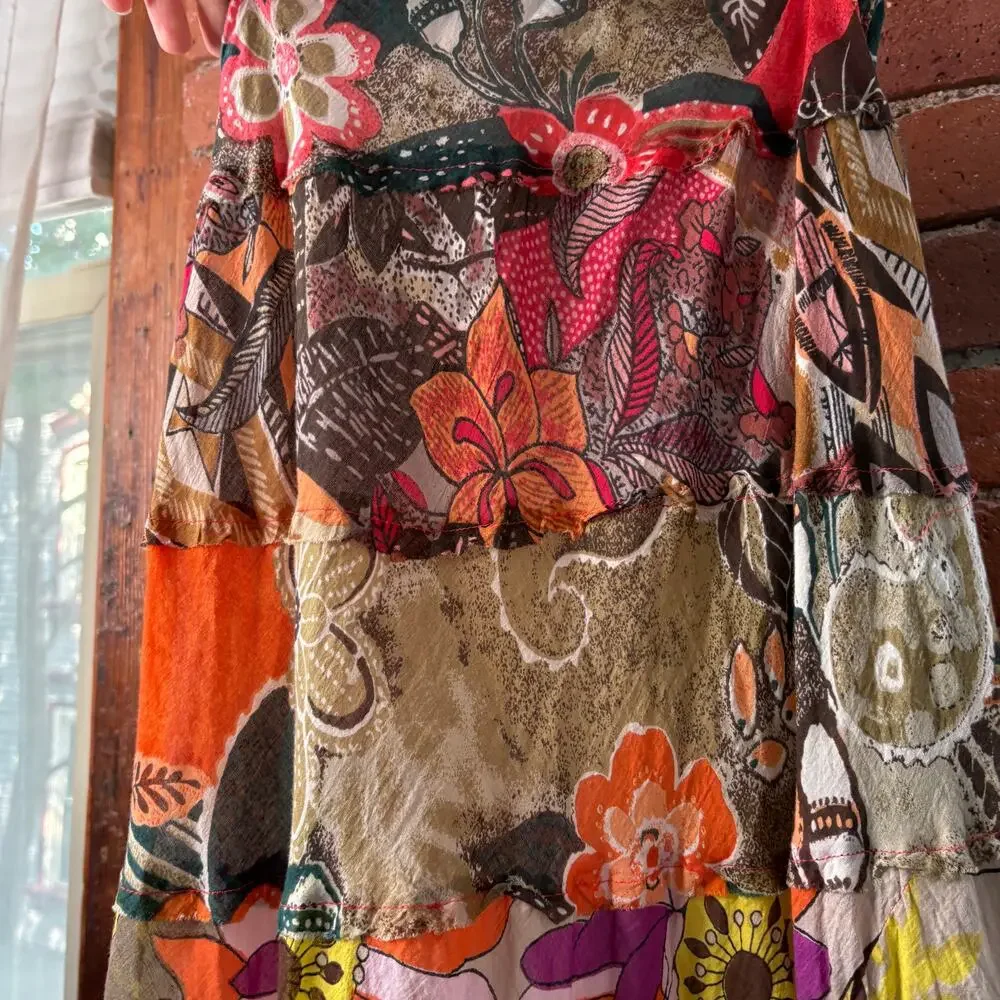 Vintage Cato Patchwork Tiered Multicolor Floral Paisley Scarf Skirt Boho 18-20 - Picture 9 of 10